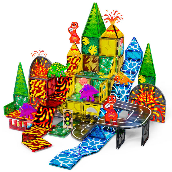 【Dinosaur x Traffic】Magnetic Tiles Building Blocks STEM Toys - 2025 Tile Collection