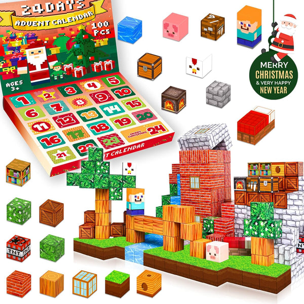 【Grassland Fun】Magnetic Tiles Building Blocks STEM Toys | 2025 Calendar Collection | 100 PCS | 0.8"