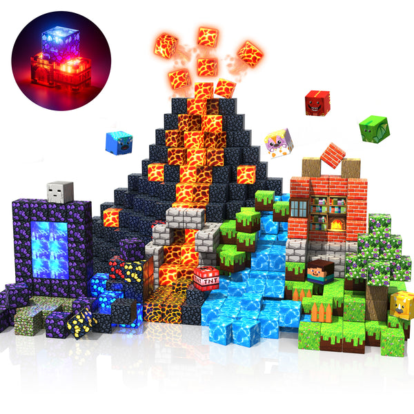 【LED Volcano】Magnetic Tiles Building Blocks STEM Toys - 2025 Glowing Collection